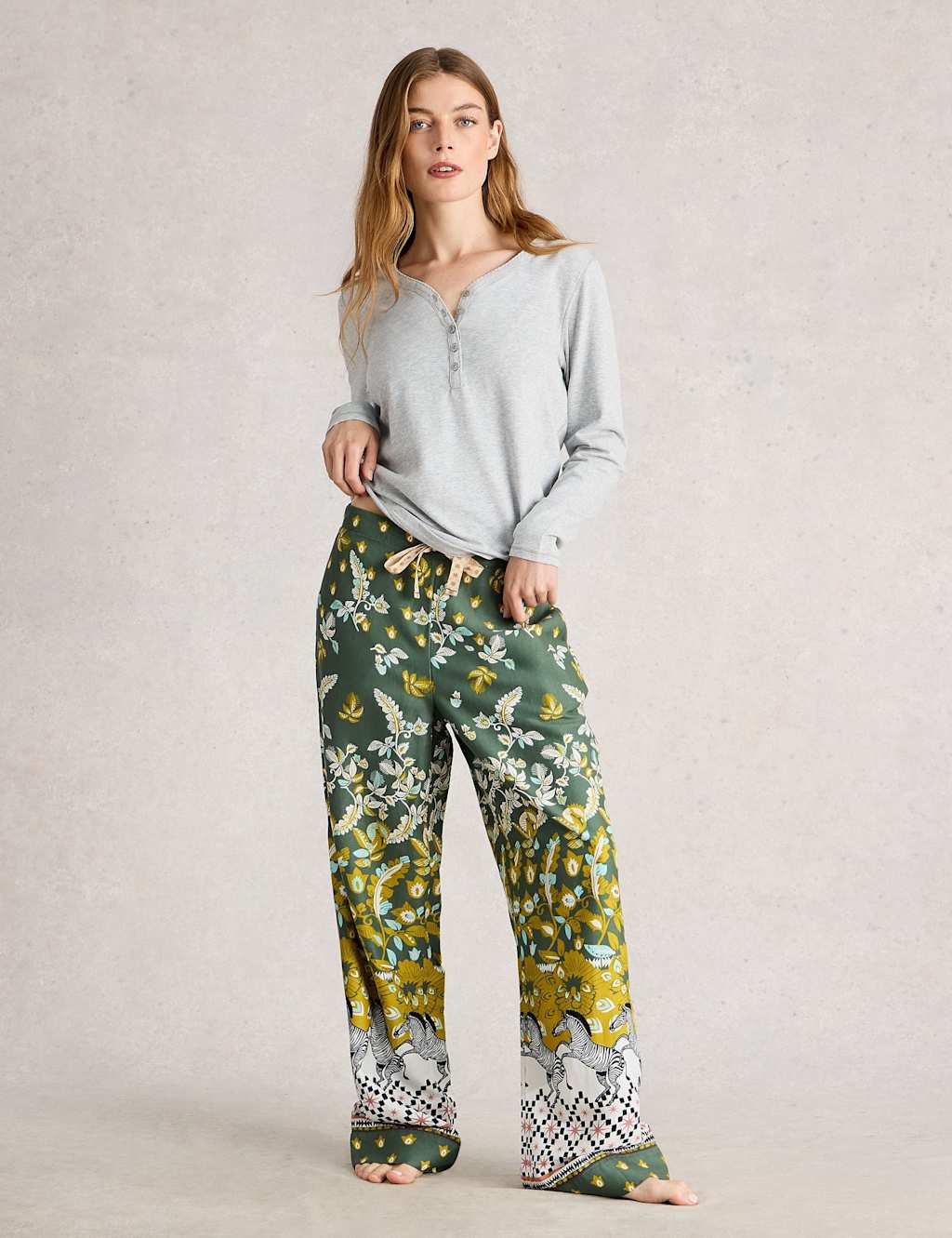 White Stuff Cotton Rich Floral Pyjama Bottoms Green Mix