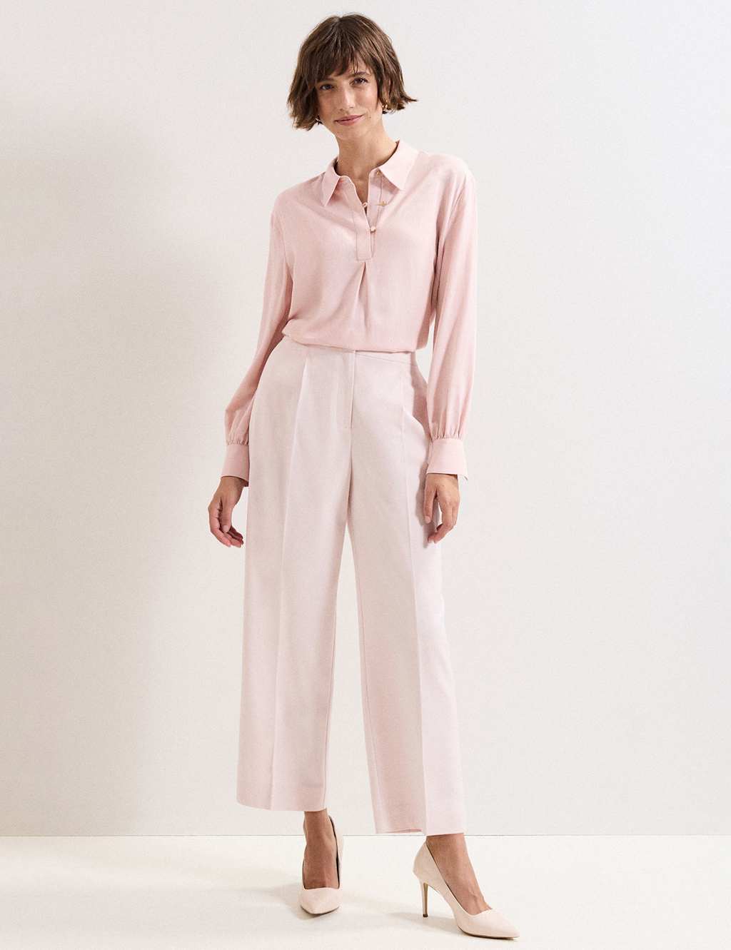 Phase Eight Collared Blouson Sleeve Shirt Pink