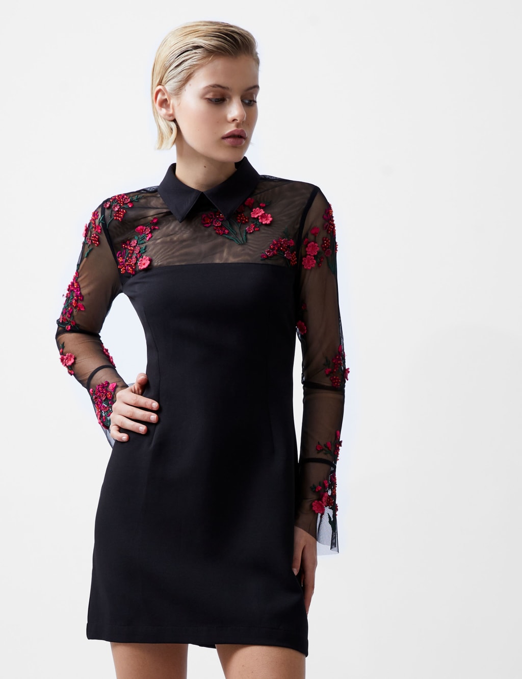 Crepe Floral Mini Bodycon Dress