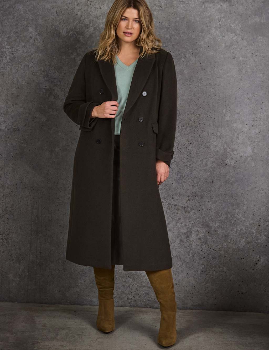 Live Unlimited London Double Breasted Longline Coat Dark Green