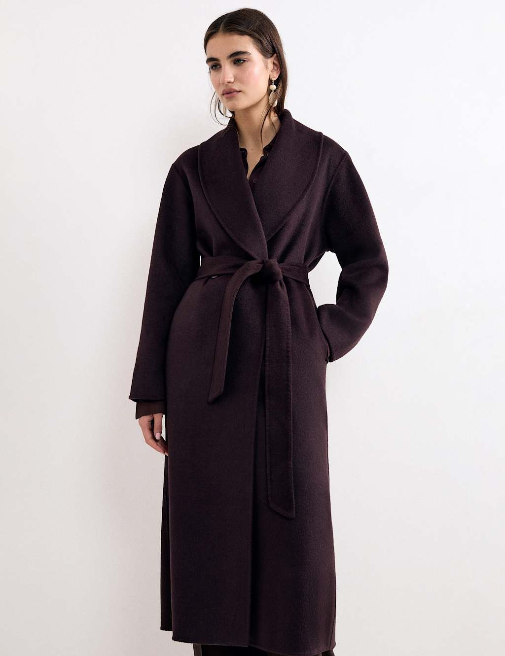 Phase Eight Women's Wool Blend Shawl Collar Double Face Midi Coat - Small - Brown - Available at M&S