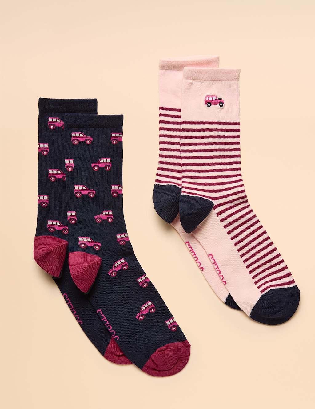 Joules 2 Pack Cotton Rich Patterned Ankle High Socks Pink Mix