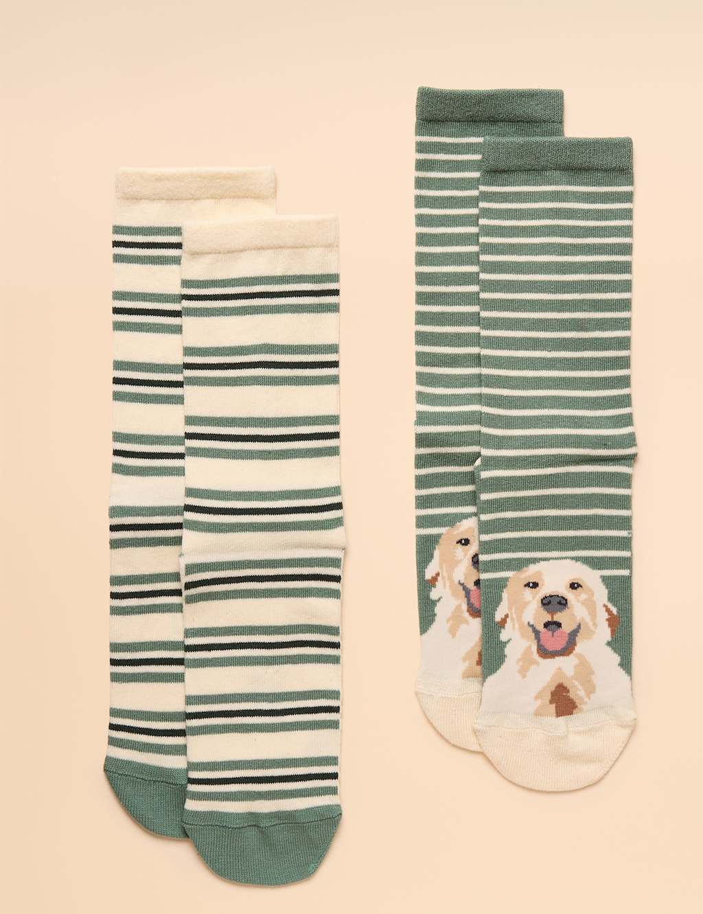 Joules 2 Pack Cotton Rich Patterned Ankle High Socks Green Mix