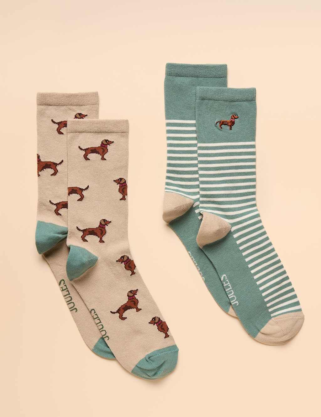 Joules 2 Pack Cotton Rich Patterned Ankle High Socks Cream Mix