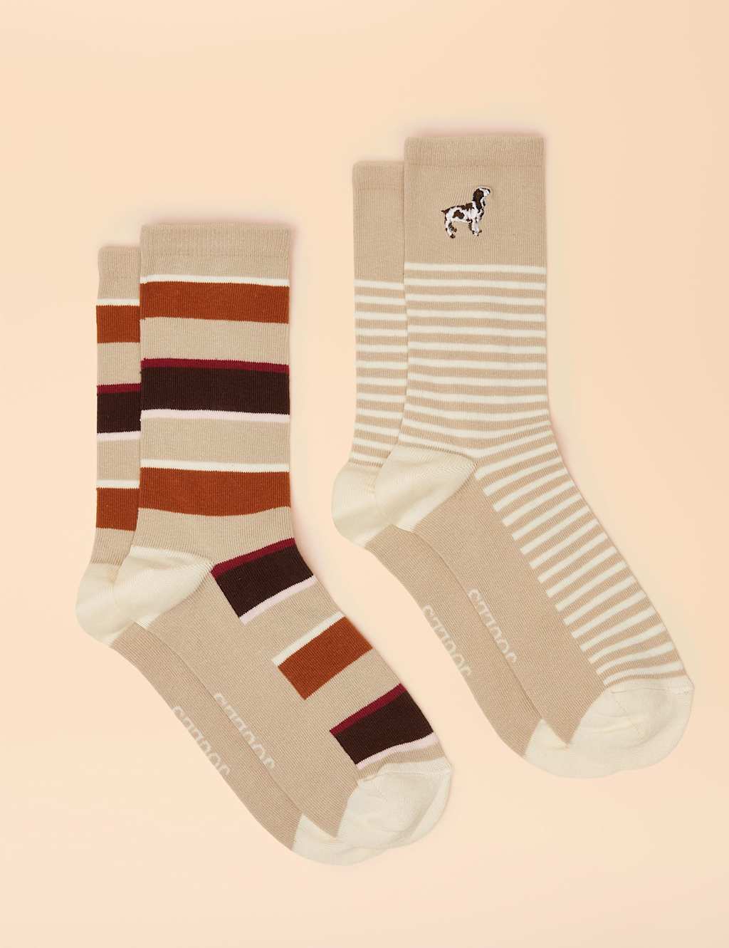 Joules 2 Pack Cotton Rich Patterned Ankle High Socks Orange Mix