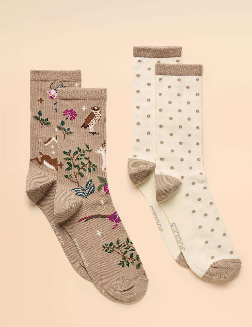 Joules 2 Pack Cotton Rich Patterned Ankle High Socks Natural Mix