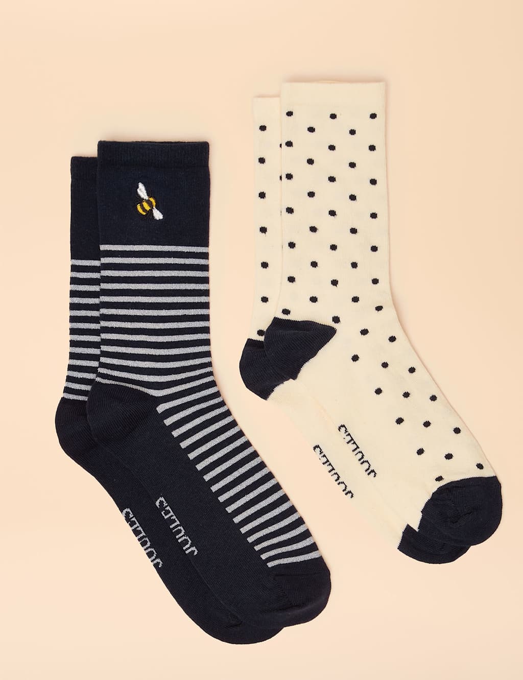 Joules 2 Pack Cotton Rich Patterned Ankle High Socks White Mix