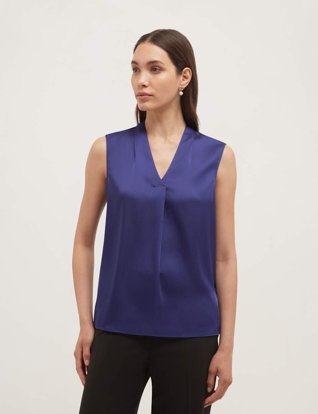 Hobbs Women's Satin V-Neck Pleat Detail Blouse - 10 - Blue - Available at M&S