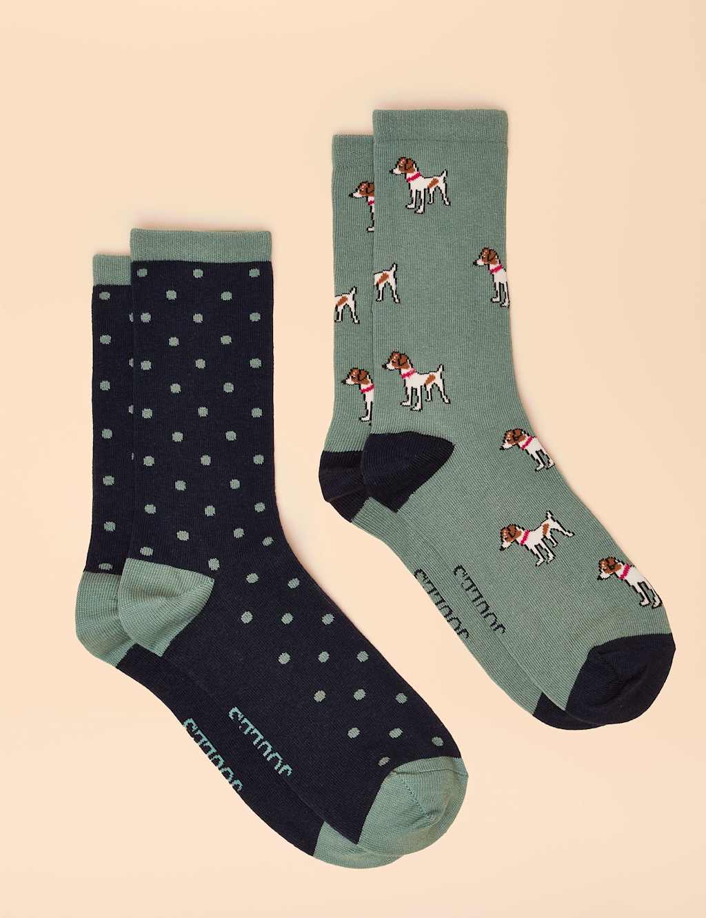 Joules 2 Pack Cotton Rich Dog Polka Dot Socks Green Mix