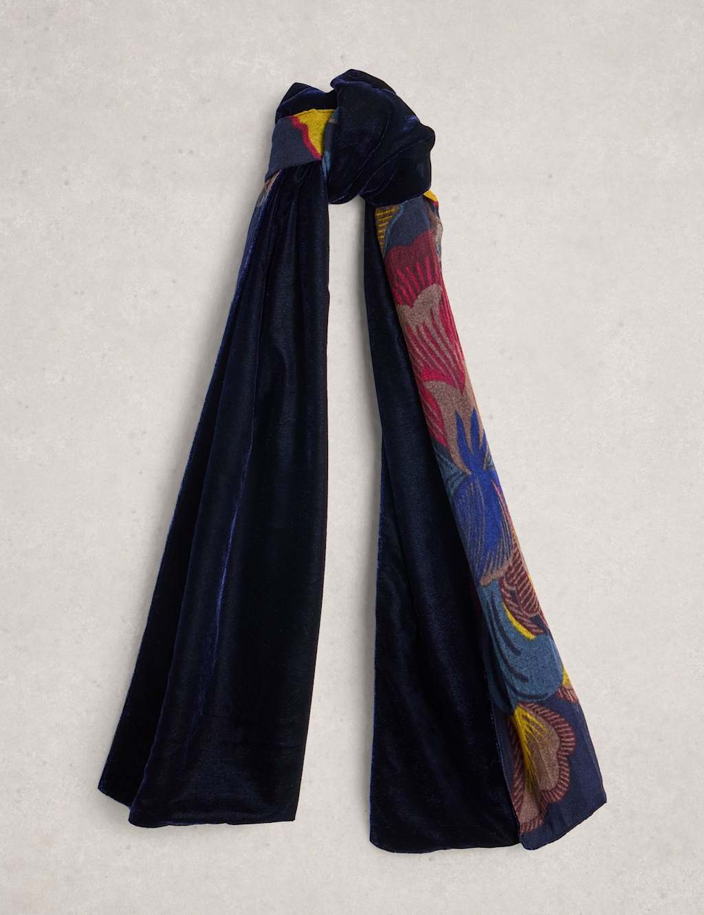 White Stuff Velvet Floral Scarf Blue Mix