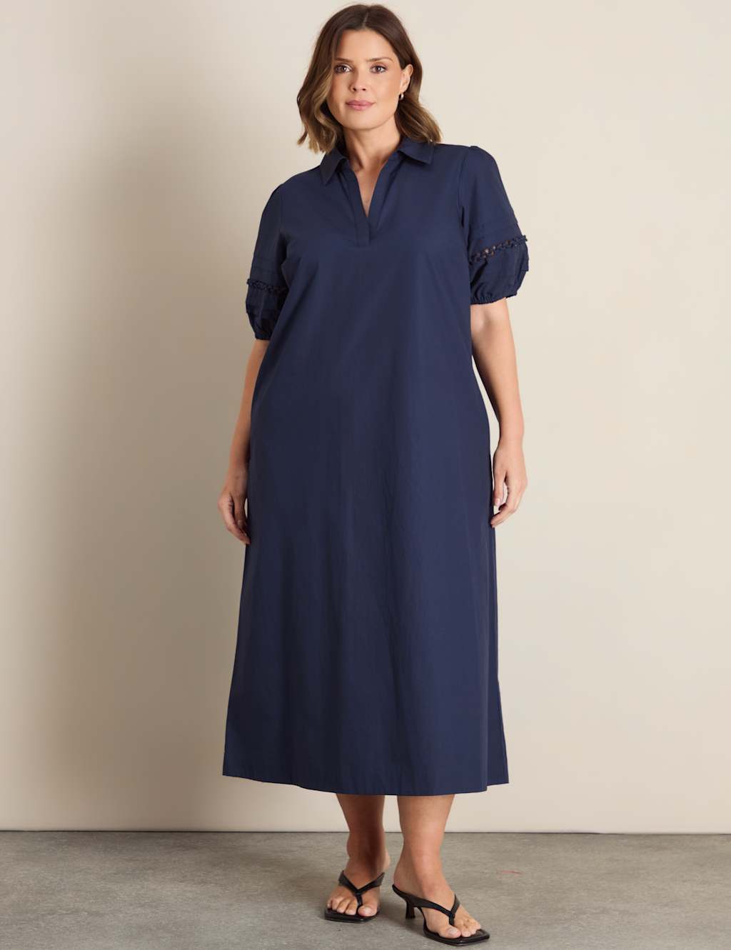 Live Unlimited London Women's Pure Cotton Puff Sleeve Midaxi Tea Dress - 24 - Blue - Available at M&S