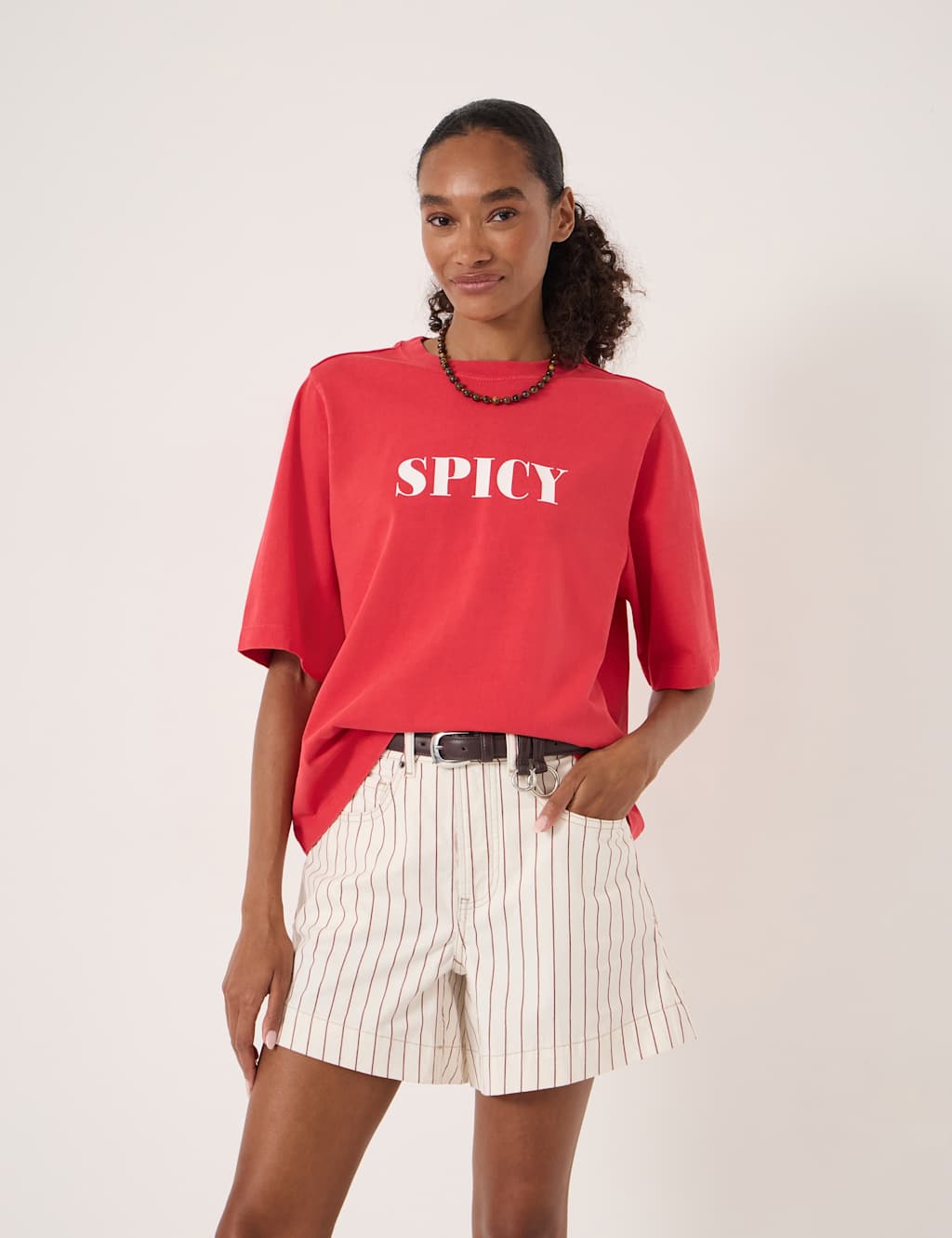 Hush Women's Pure Cotton Spicy Graphic Boxy T-Shirt - Small-Medium - Red Mix - Available at M&S