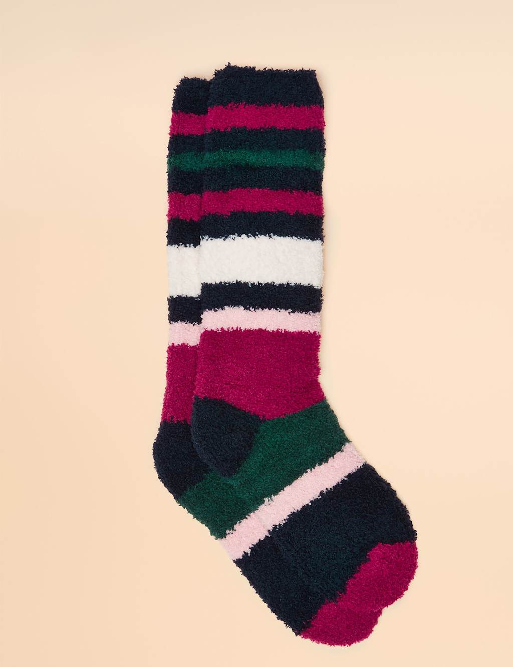 Joules Striped Fluffy Socks Red Mix