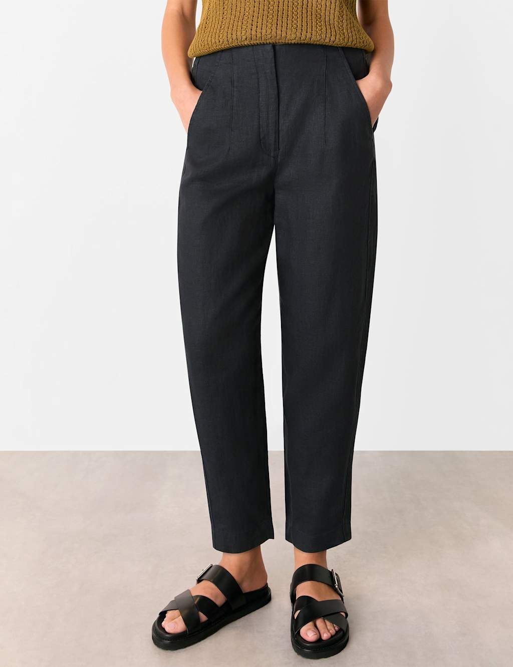 Pure Linen Barrel Leg Ankle Grazer Trousers