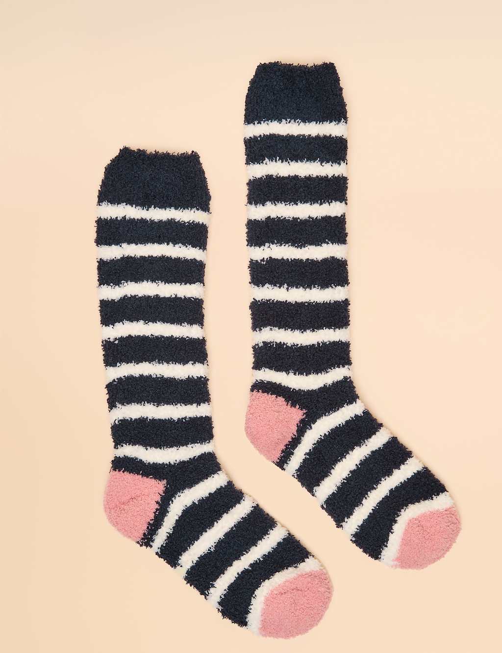 Joules Striped Fluffy Socks Navy Mix