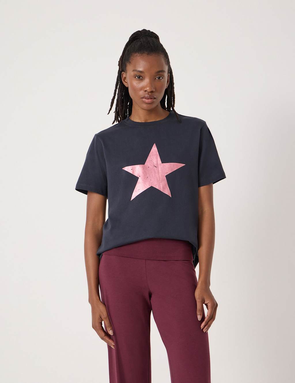 Hush Women's Pure Cotton Star Graphic T-Shirt - Medium-Large - Navy Mix - Available at M&S