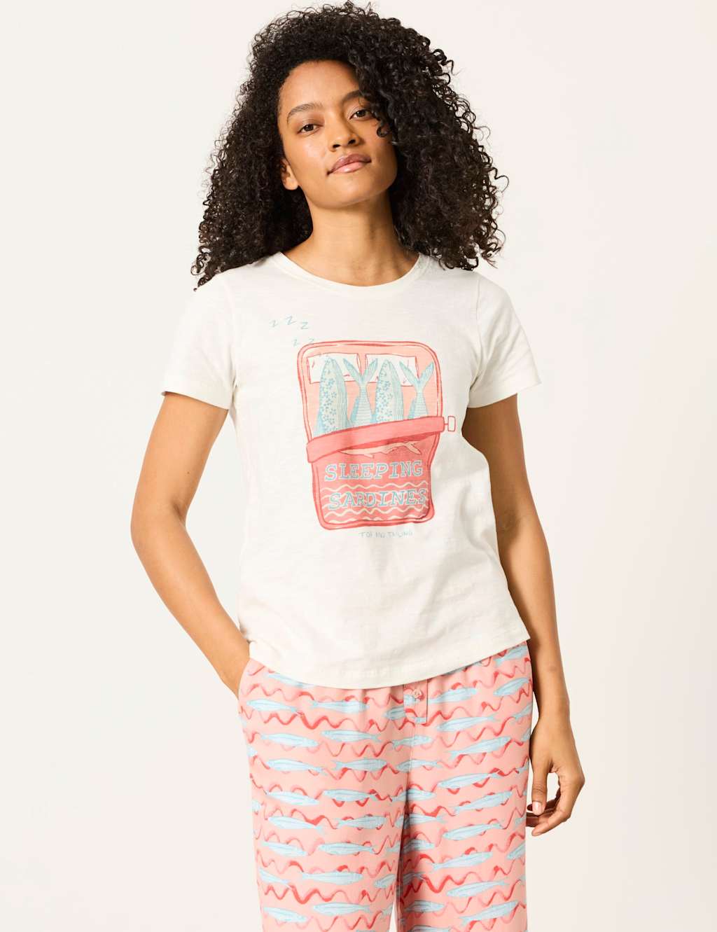 Fatface Women's Jersey Sardine Pyjama Top - 14 - Ivory Mix - Available at M&S