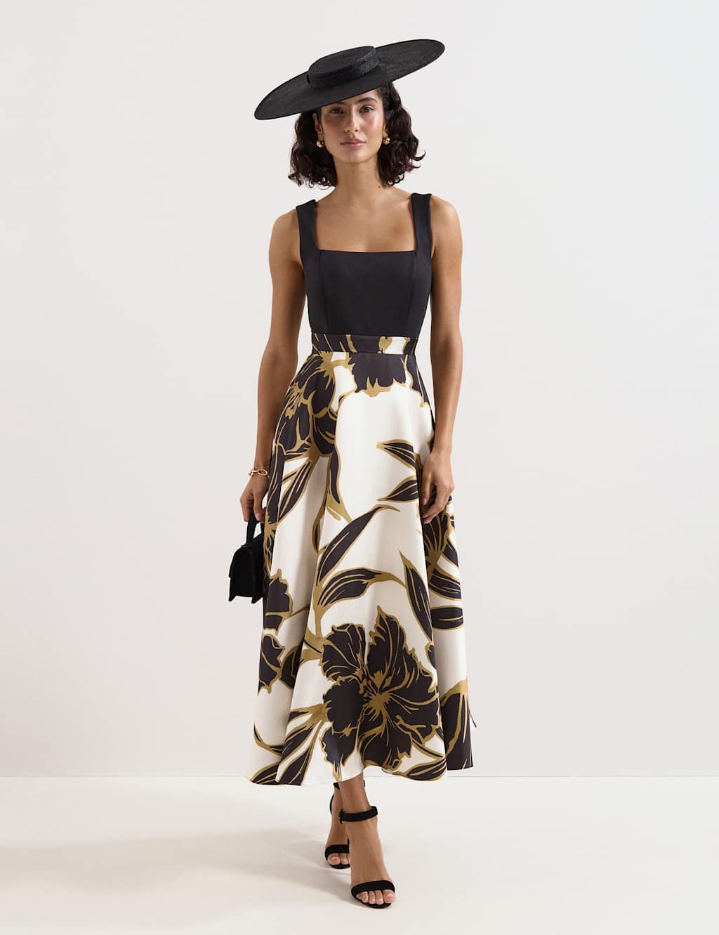 Phase Eight Women's Satin Floral Square Neck Midi Skater Dress - 12 - Multi - Available at M&S