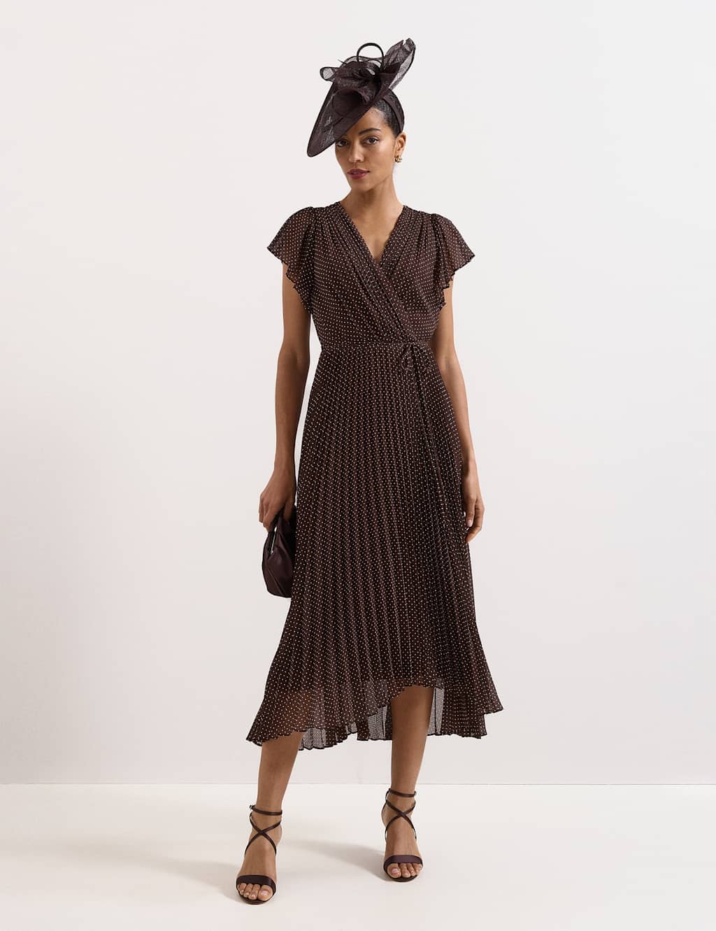 Phase Eight Women's Polka Dot V-Neck Midi Skater Dress - 20 - Brown Mix - Available at M&S