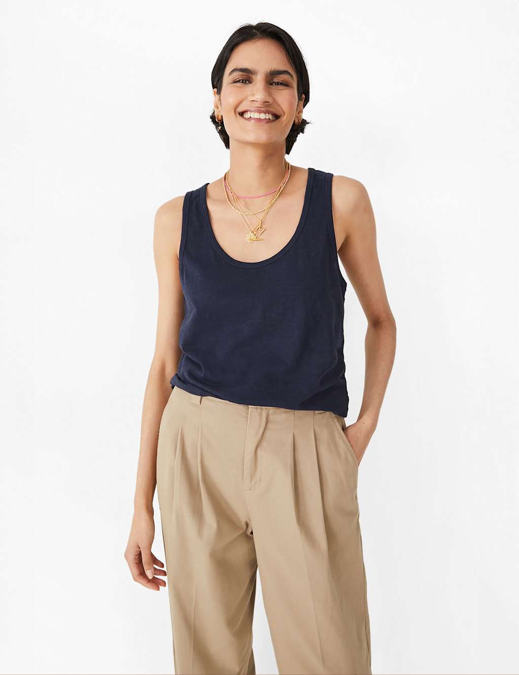 Hush Women's Pure Cotton Scoop Neck Vest - Medium - Navy - Available at M&S