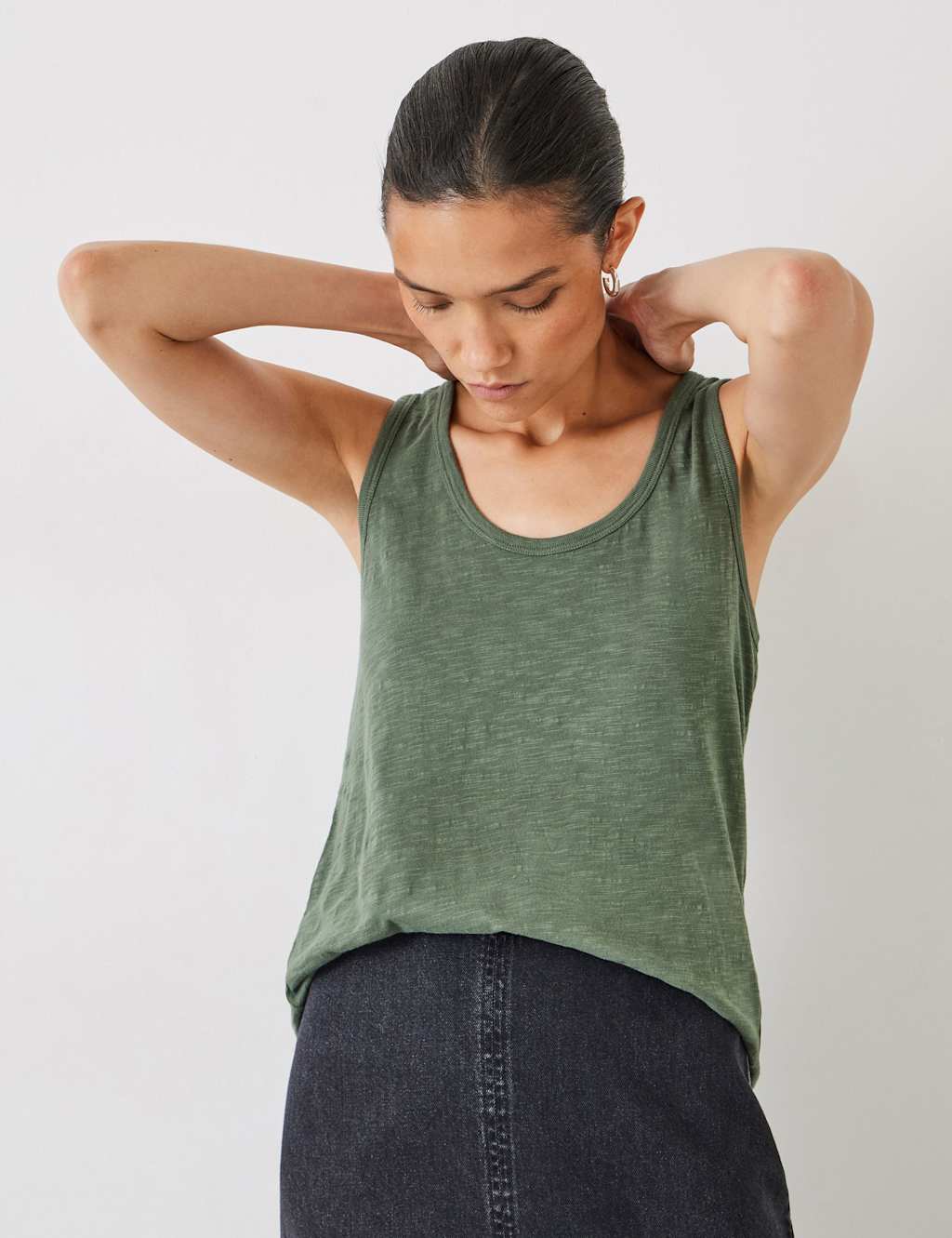 Hush Women's Pure Cotton Scoop Neck Vest - XX Small - Khaki - Available at M&S