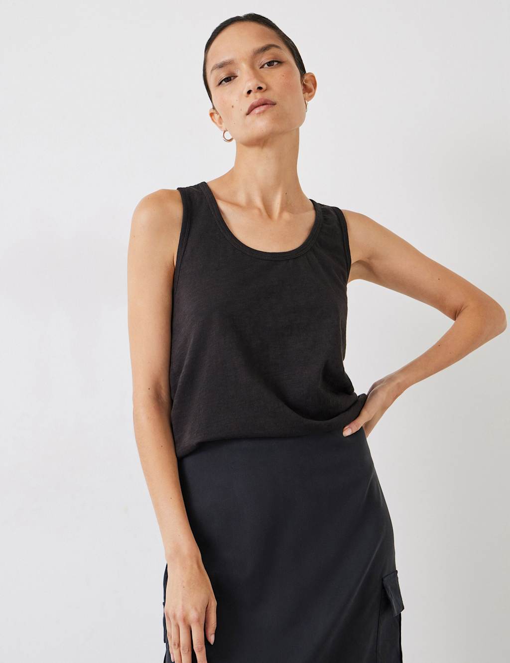Hush Women's Pure Cotton Scoop Neck Vest - Small - Black - Available at M&S