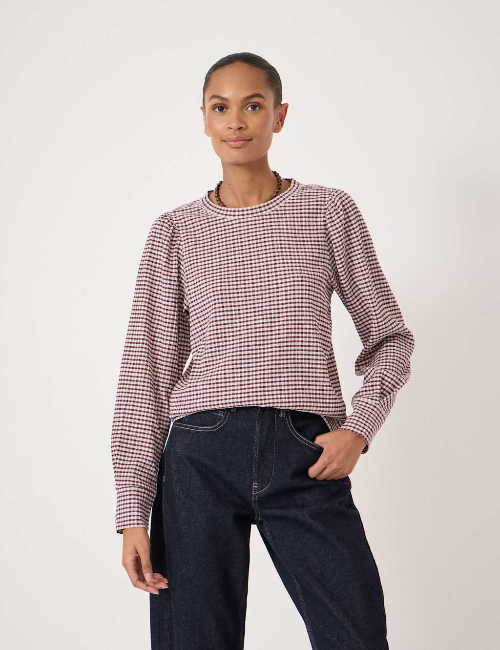 Hush Women's Emily Gingham Puff Sleeve Top - Medium-Large - Red Mix - Available at M&S