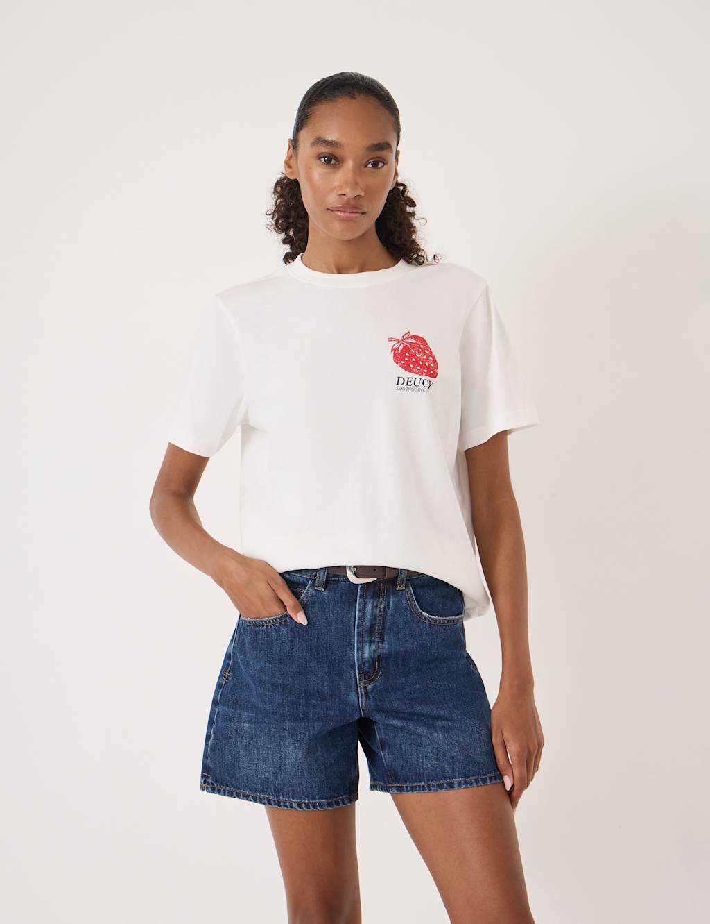 Hush Women's Pure Cotton Deucy Strawberry Graphic T-Shirt - Large-Extra Large - White Mix - Available at M&S