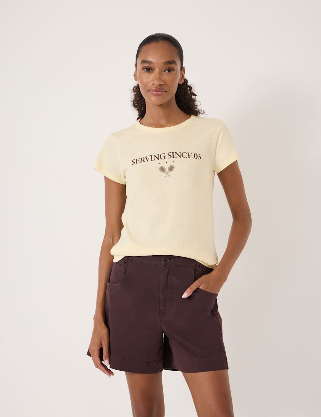 Hush Women's Pure Cotton Serving Since 03 Graphic T-Shirt - Small - Yellow Mix - Available at M&S