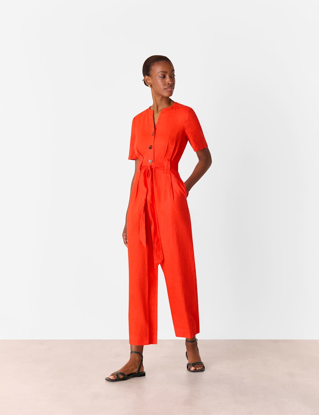 Pure Linen Belted Jumpsuit
