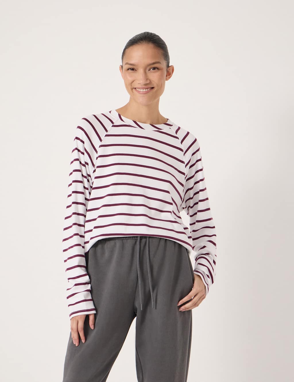 Hush Women's Pure Cotton Striped Top - XS-S - Burgundy Mix - Available at M&S