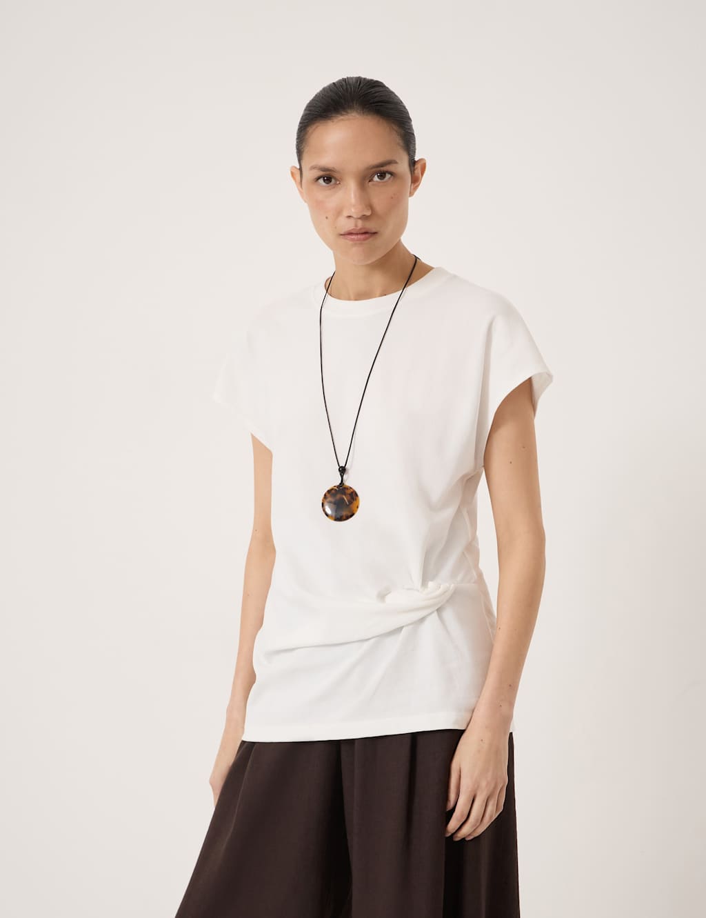 Hush Women's Pure Cotton Knot Detail Crew Neck T-Shirt - Extra Large - White - Available at M&S