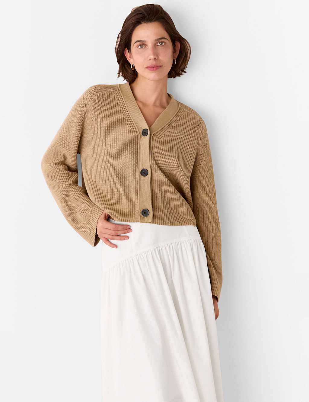 Pure Cotton Textured V-Neck Cardigan