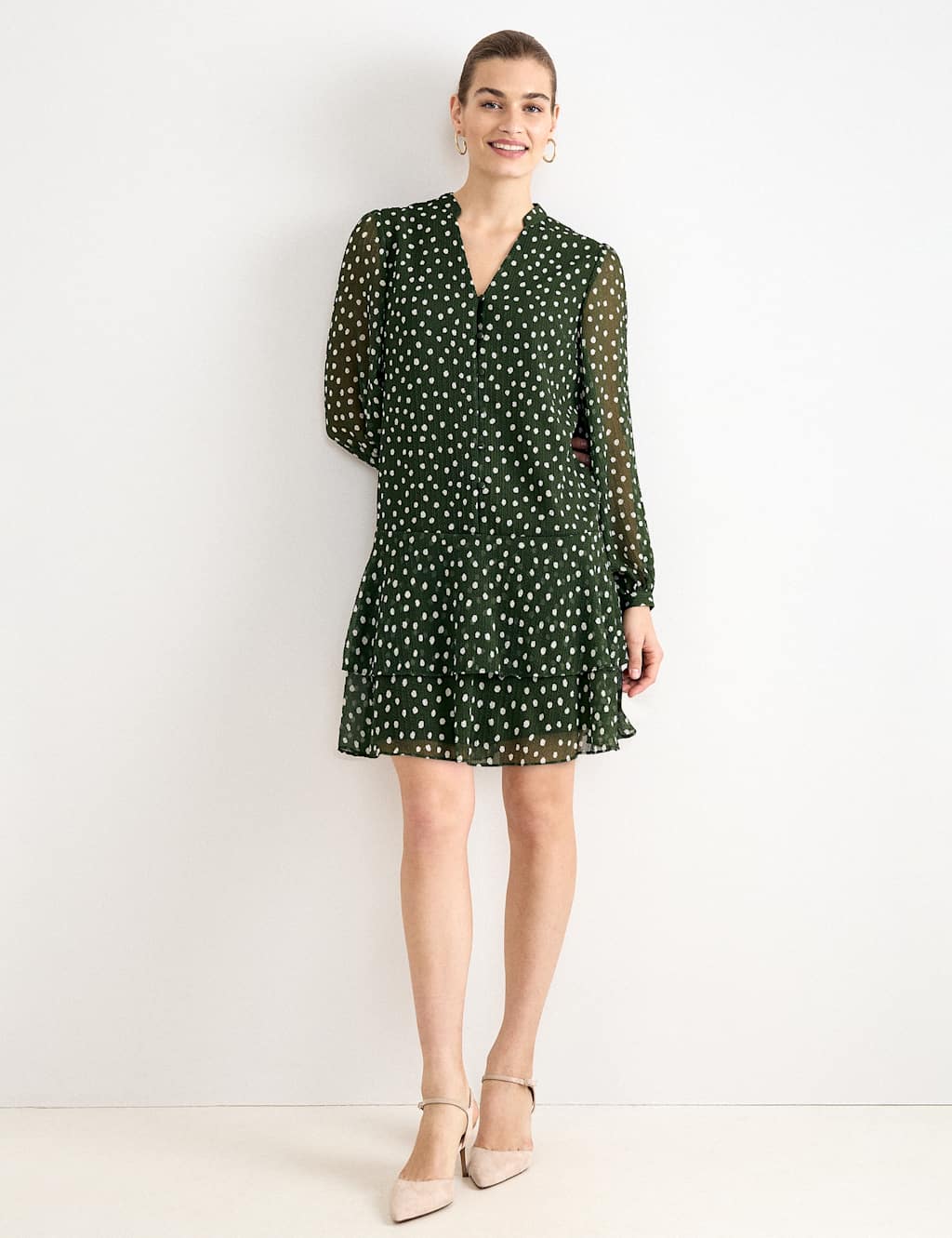Phase Eight Women's Polka Dot V-Neck Mini Swing Dress - 10 - Green Mix - Available at M&S