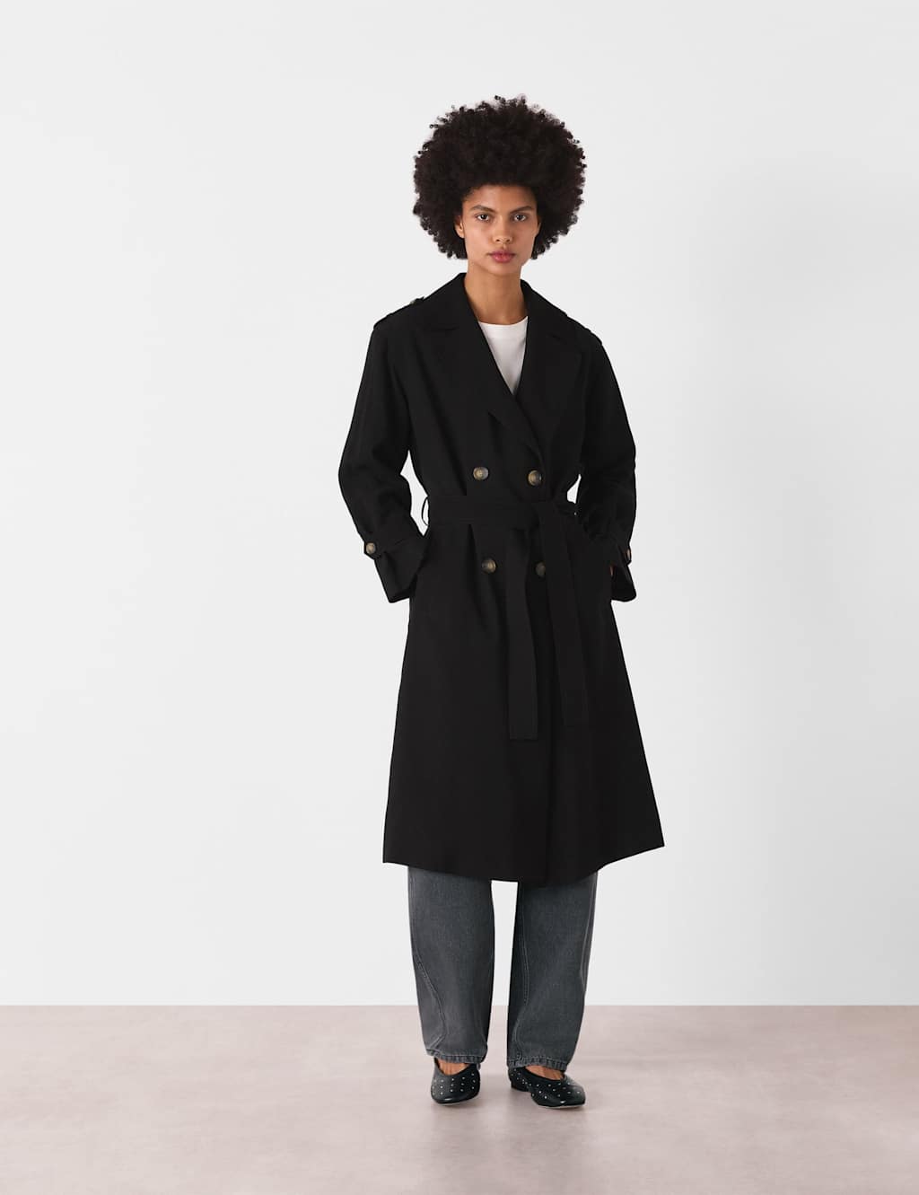 Belted Double Breasted Trench Coat