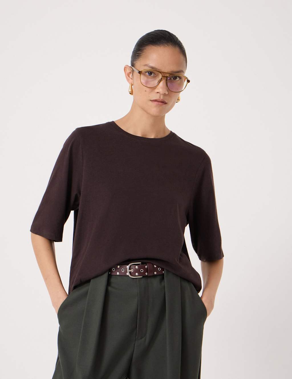 Hush Women's Cotton Rich T-Shirt - Small-Medium - Chocolate - Available at M&S