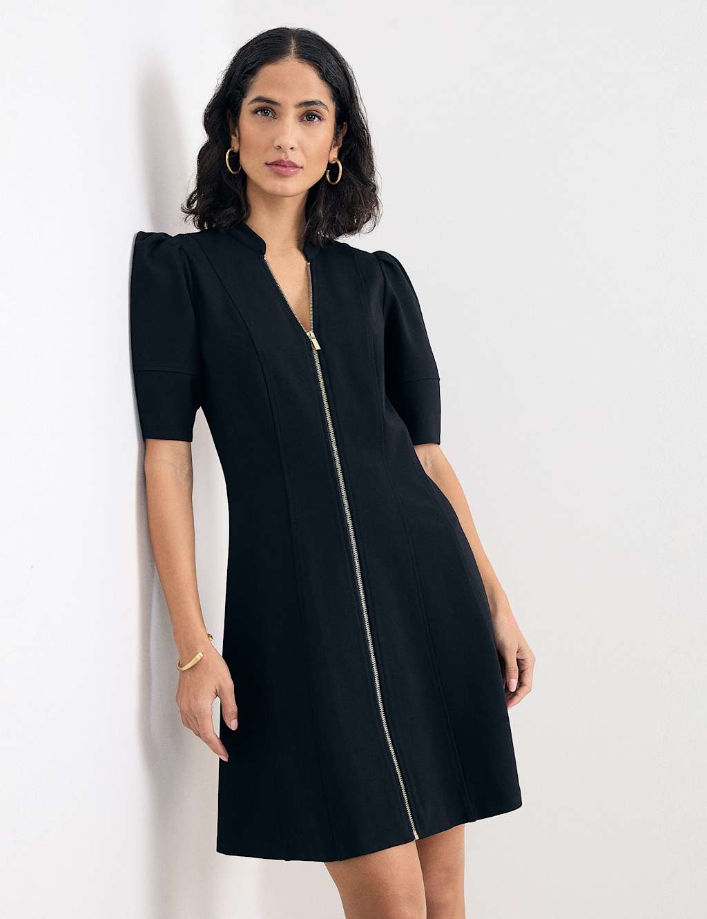 Phase Eight Women's Round Neck Zip Up Mini Shift Dress - 12 - Black - Available at M&S