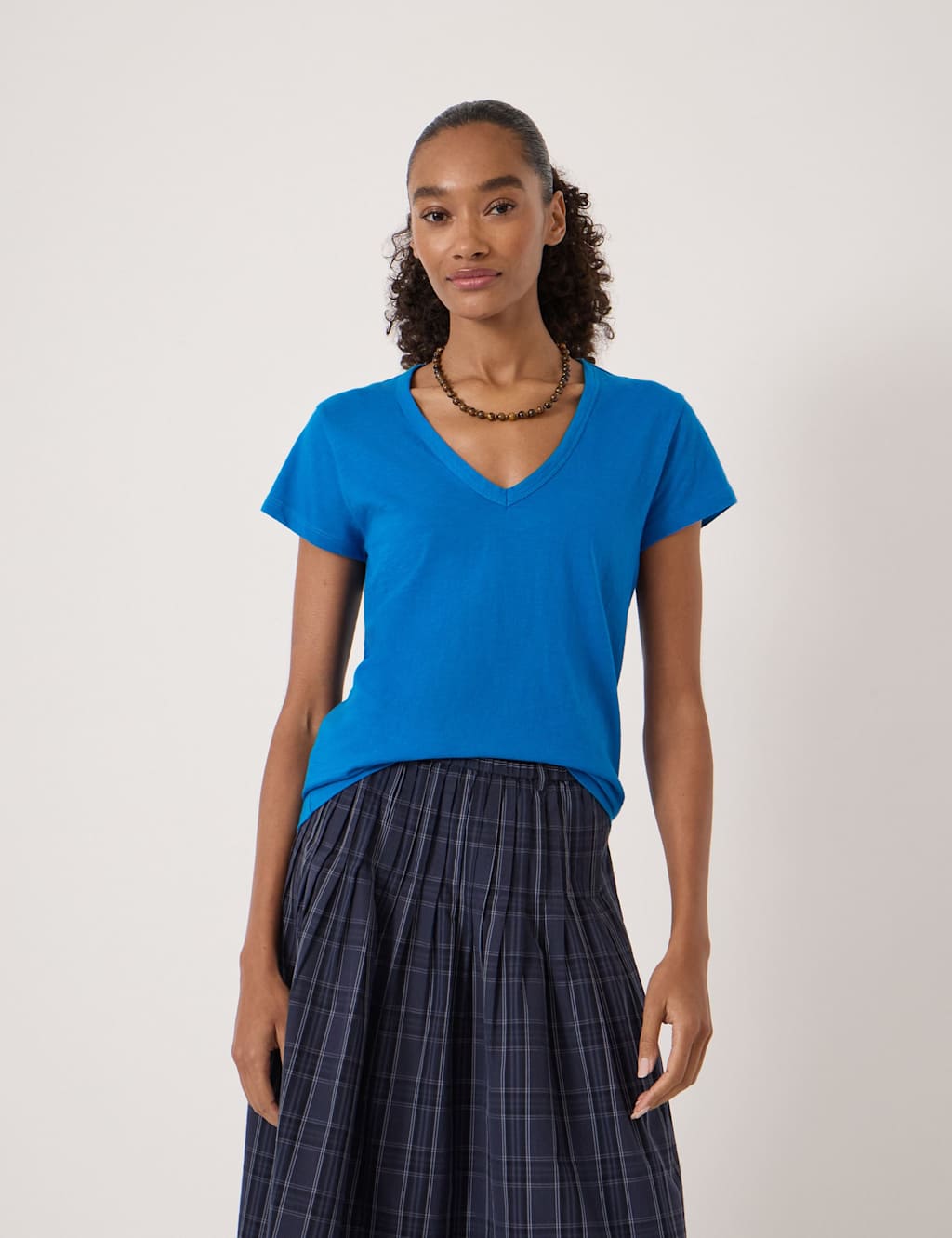 Hush Women's Pure Cotton Textured V-Neck T-Shirt - Medium - Bright Blue - Available at M&S