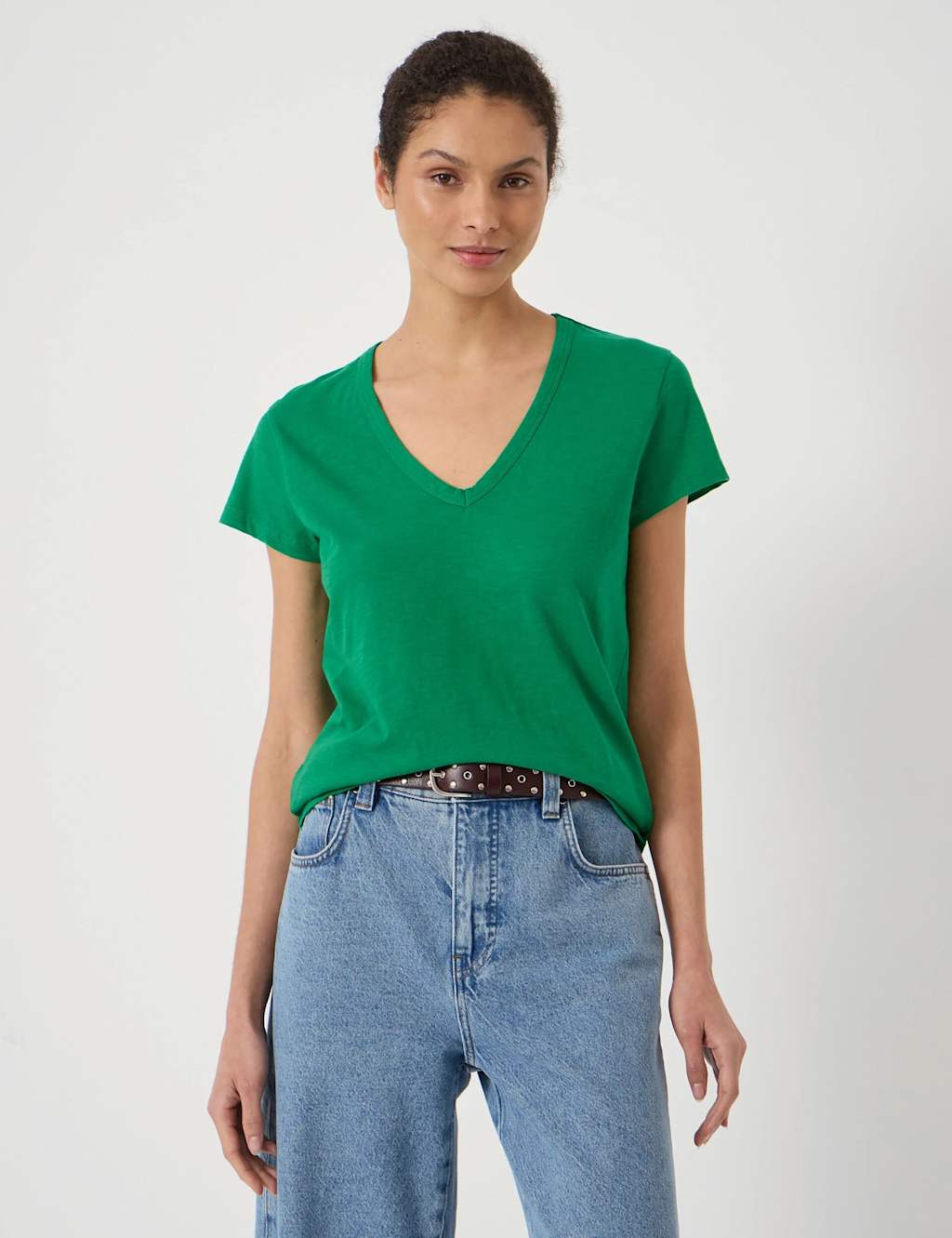 Hush Women's Pure Cotton Textured V-Neck T-Shirt - Small - Green - Available at M&S