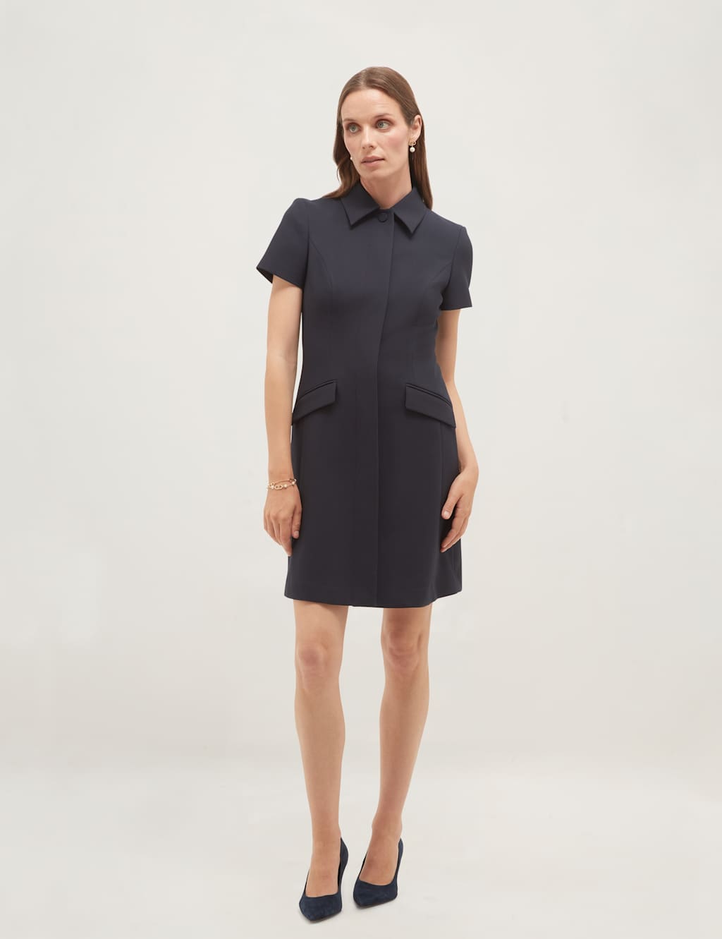 Hobbs Women's Button Detail Mini Shift Dress - 12 - Blue - Available at M&S