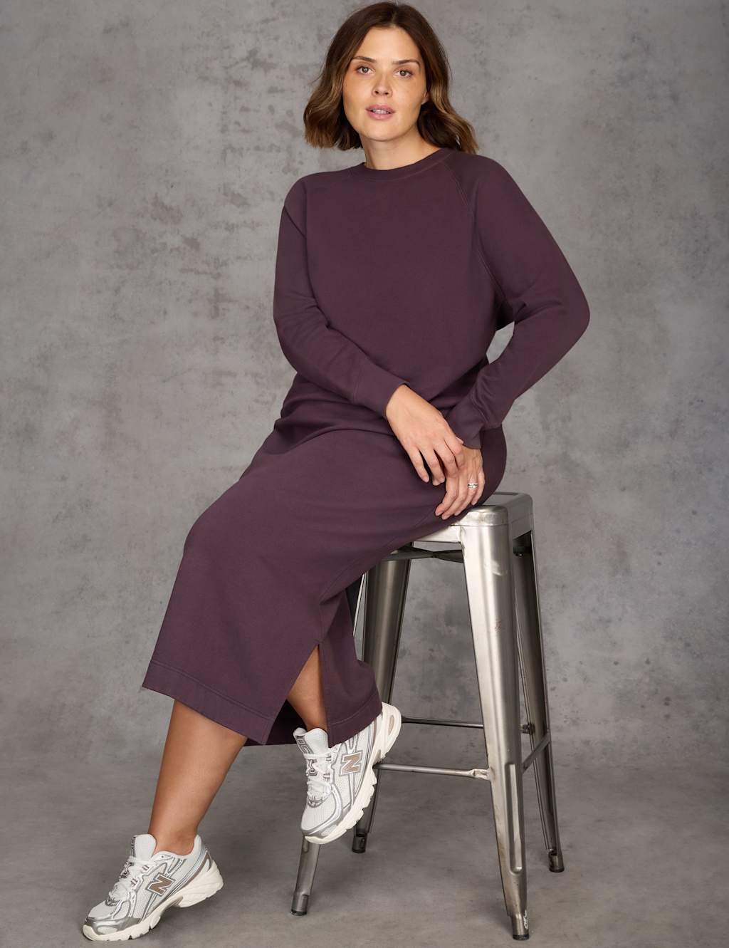 Live Unlimited London Pure Cotton Midaxi Sweatshirt Dress Purple