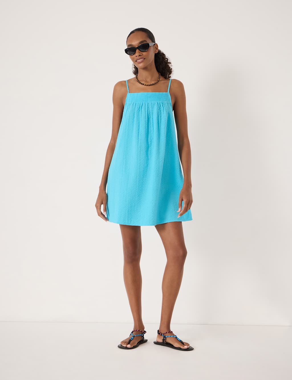Hush Women's Pure Cotton Square Neck Mini Beach Dress - Large-Extra Large - Bright Blue - Available at M&S