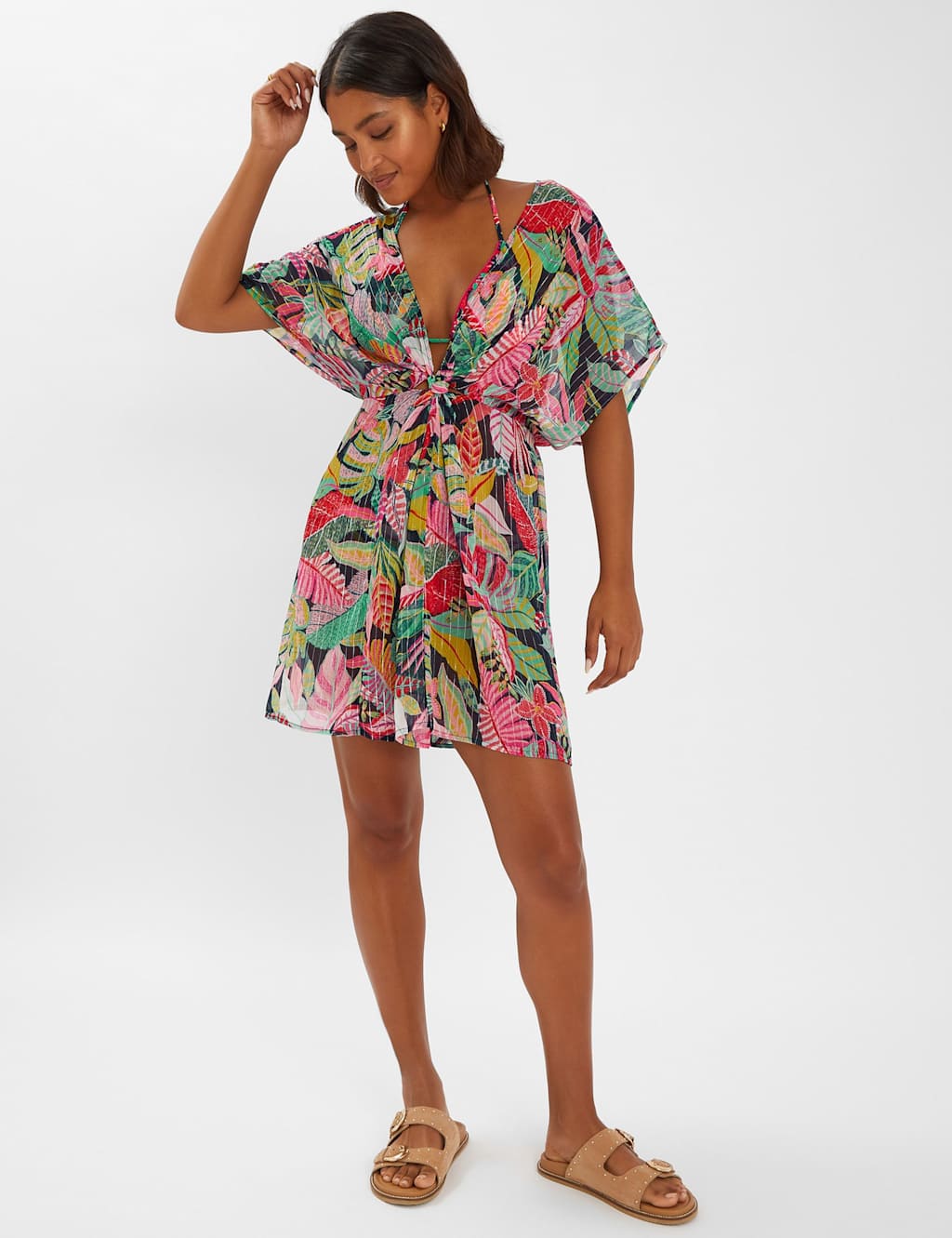 Sheer Tropical Print Kaftan