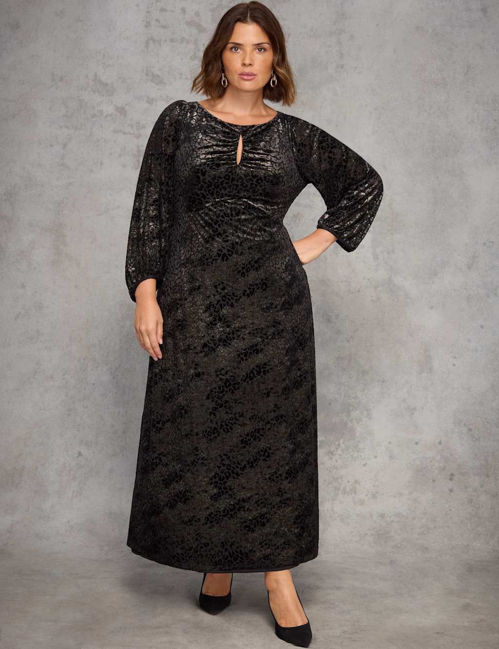 Live Unlimited London Jacquard Animal Print Midaxi Skater Dress Gold