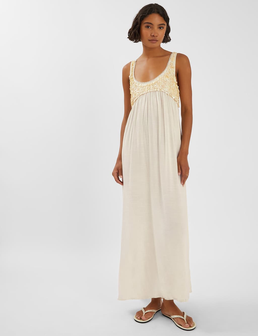 ACCESSORIZE Embellished Round Neck Maxi Beach Dress Ivory