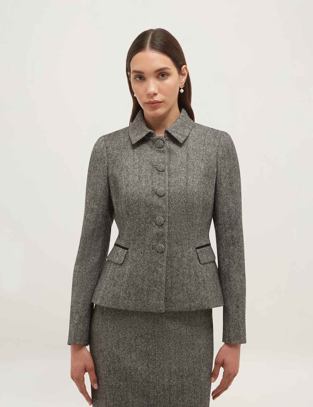 Hobbs Women's Pure Wool Textured Short Jacket - 10 - Black Mix - Available at M&S