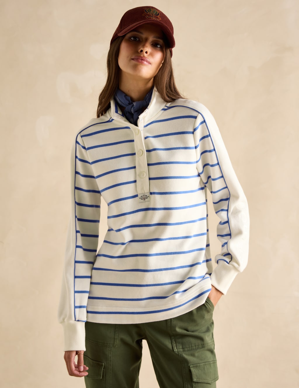 Pure Cotton Striped Funnel Neck Sweatshirt