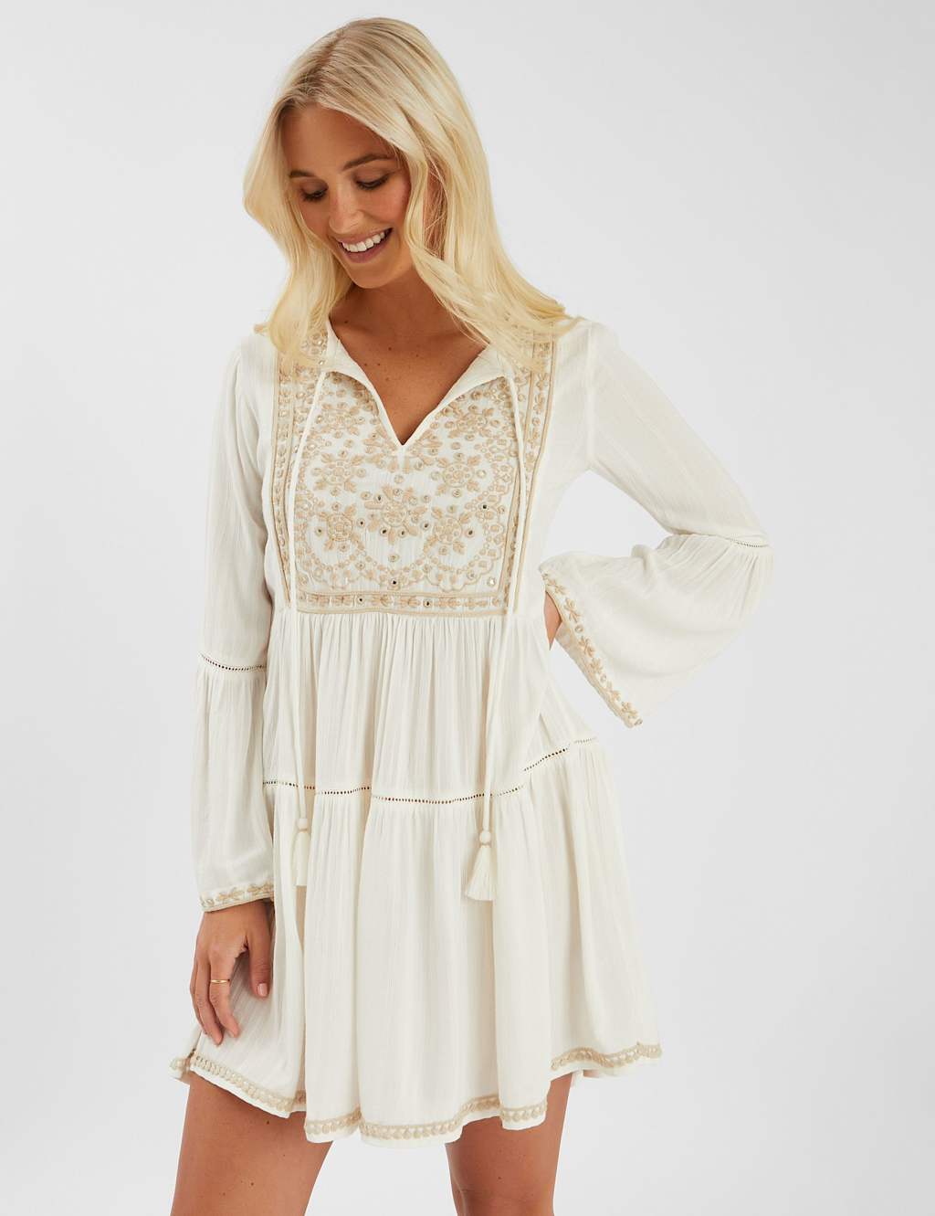 ACCESSORIZE Embroidered Mini Beach Dress Ivory