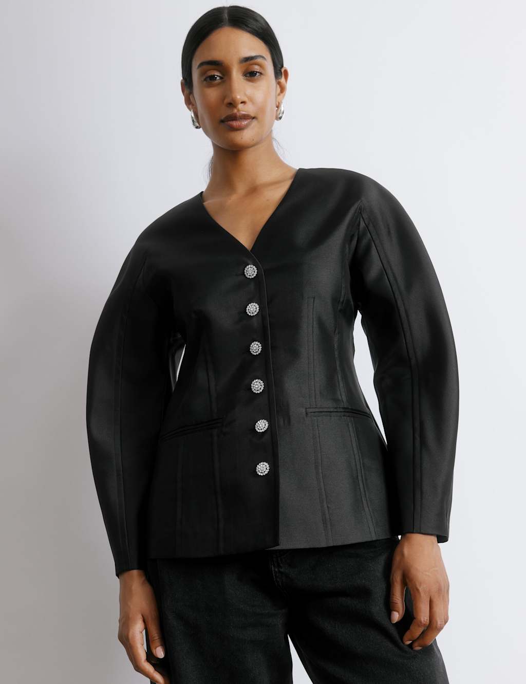 Albaray Taffeta Cocoon Sleeve Jacket Black