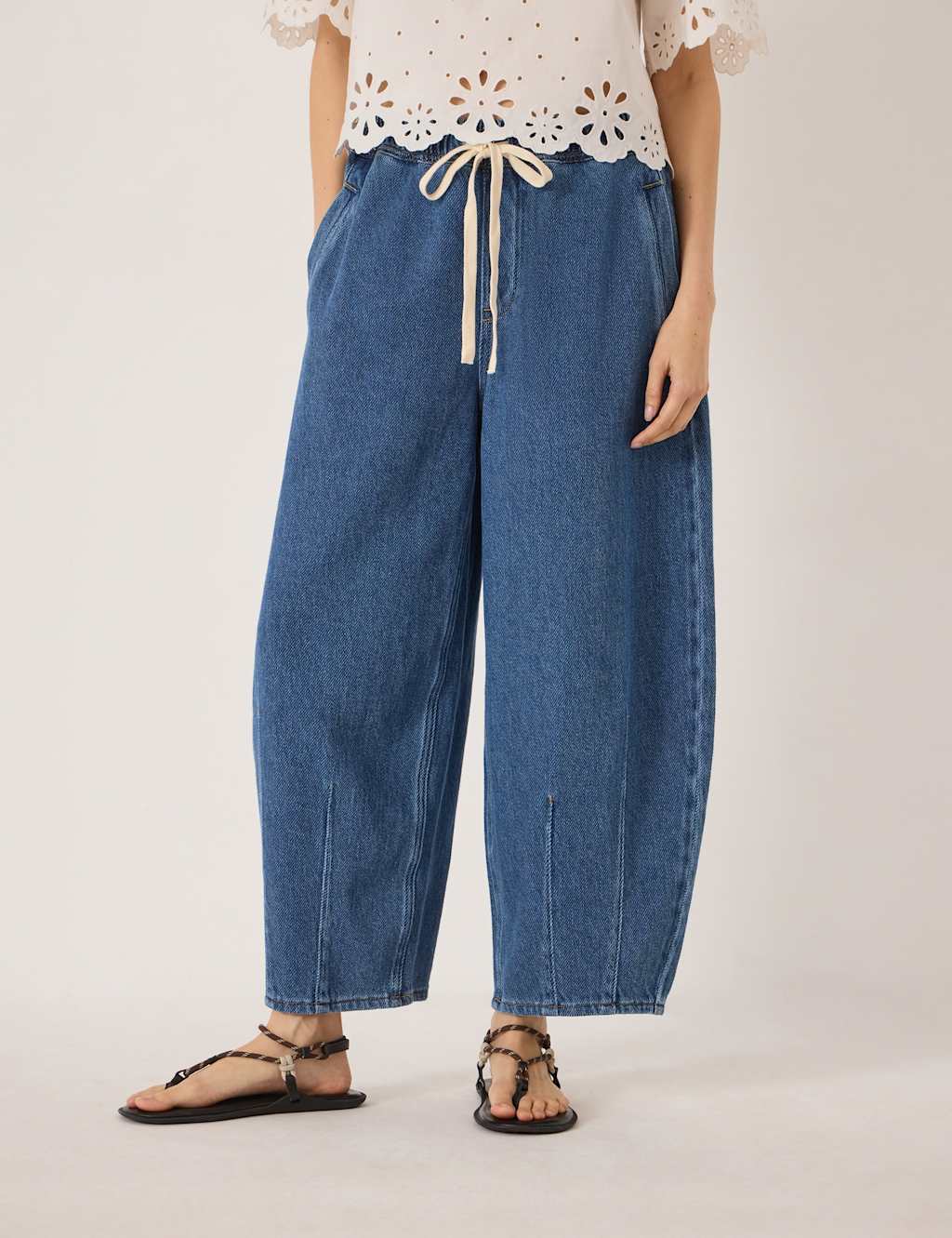 Hush Women's Barrel Leg Cropped Jeans - 10 - Mid Blue - Available at M&S